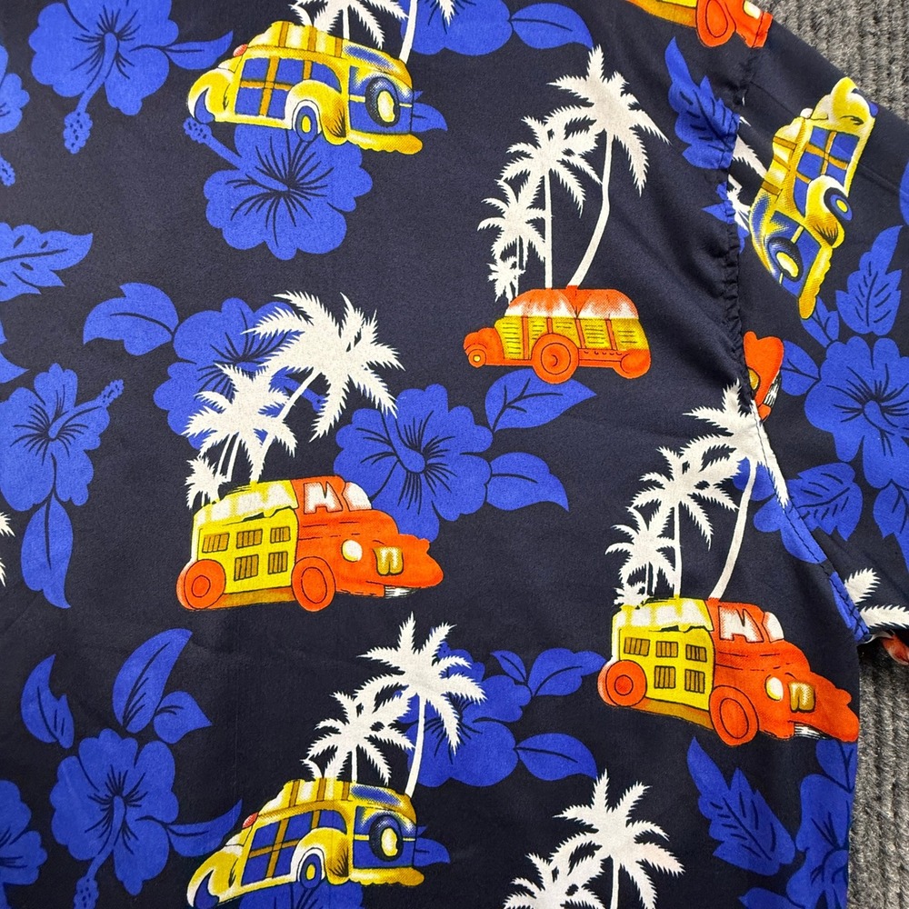 Pacific & Co Mens Large Navy Blue Aloha Surf Bus Tropical Hibiscus Camp Shirt - Picture 9 of 12